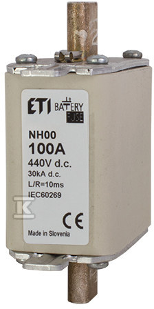 Wkładka bezpiecznikowa – NH00 gBat 100A/550V DC – do ochrony akumulatorów, magazynów energii / DC 004110215