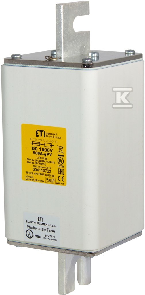 Wkładka bezpiecznikowa - NHS3L gBat 350A/1500V DC - do ochrony akumulatorów, magazynów energii / DC / zaciski śrubowe S 004110683 - obrazek 1