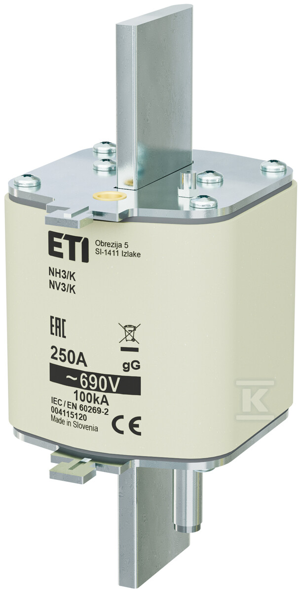 Wkładka bezpiecznikowa - NH3/K gG 250A/690V - zwłoczna / z wybijakiem 004115120 - obrazek 1