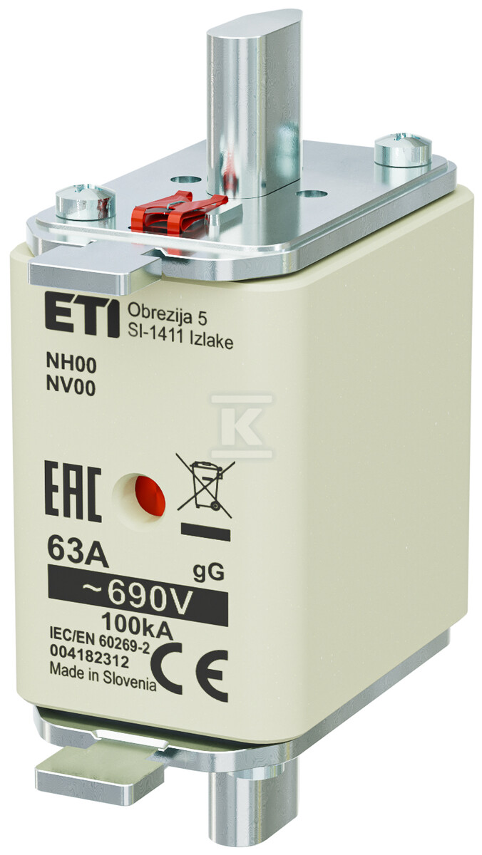 Wkładka bezpiecznikowa - NH00 gG 63A/690V - zwłoczna 004182312 - obrazek 1
