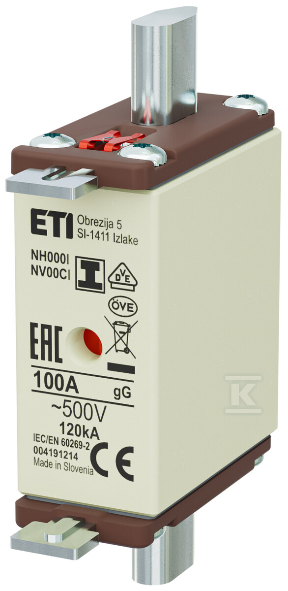 Wkładka bezpiecznikowa - NH000/I gG 100A/500V - zwłoczna / zaczepy izolowane 004191214 - obrazek 1