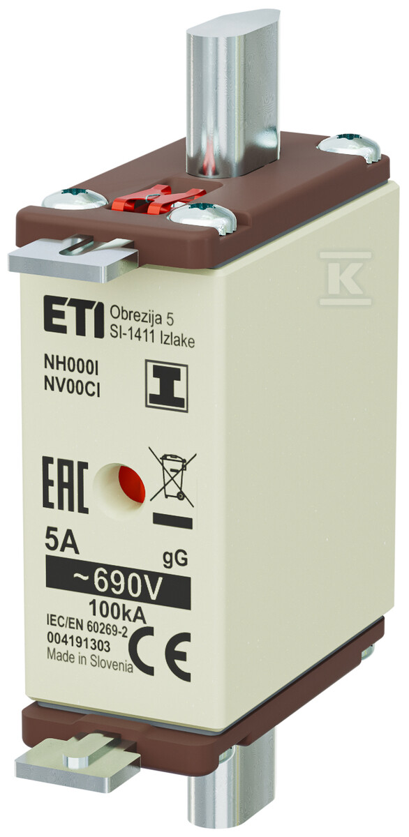 Wkładka bezpiecznikowa - NH000/I gG 6A/690V - zwłoczna / zaczepy izolowane 004191303 - obrazek 1