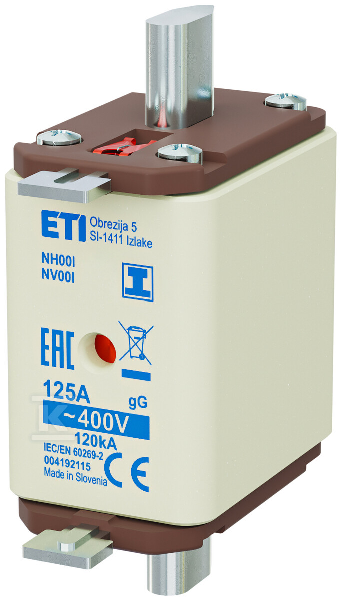 Wkładka bezpiecznikowa - NH00/I gG 125A/400V - zwłoczna / zaczepy izolowane 004192115 - obrazek 1
