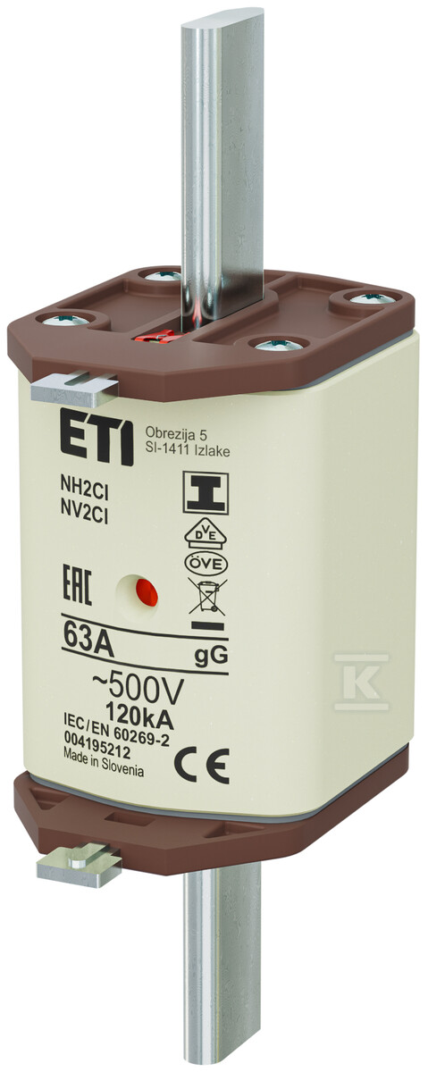 Wkładka bezpiecznikowa - NH2C/I gG 63A/500V - zwłoczna / zaczepy izolowane 004195212 - obrazek 1