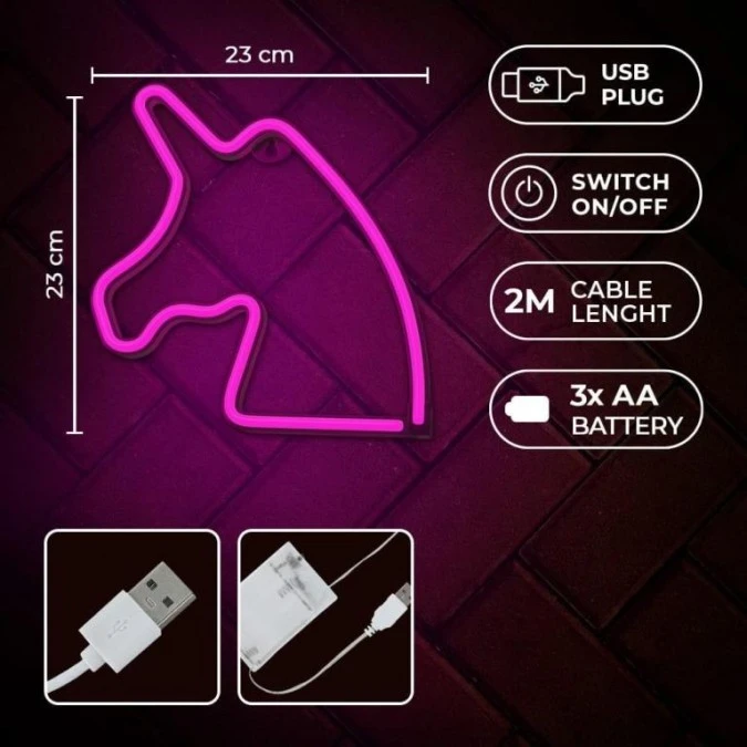 Neon LED JEDNOROŻEC różowy Bat + USB FLNEO1 Forever Light - obrazek 3