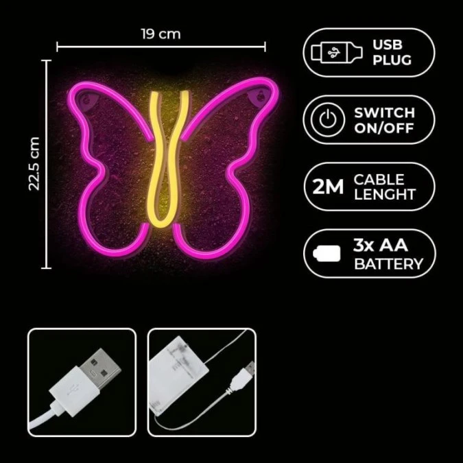 Neon LED MOTYL róż NNE03 Neolia - obrazek 2