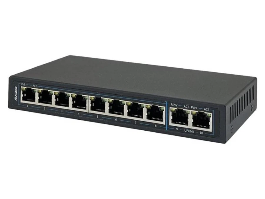 Niezarządzalny przełącznik (switch) 10xRJ45 ‑ 8 portów RJ45 PoE+ 1Gb/s + 2 porty RJ45 Uplink 1Gb/s AVIZIO - obrazek 2