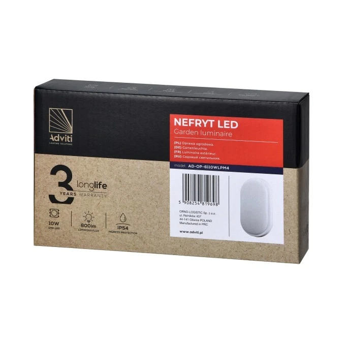 NEFRYT LED 15W, oprawa ogrodowa, 1100lm, IP54, 4000K, biała,AD‑OP‑6147WLPM4 - obrazek 2