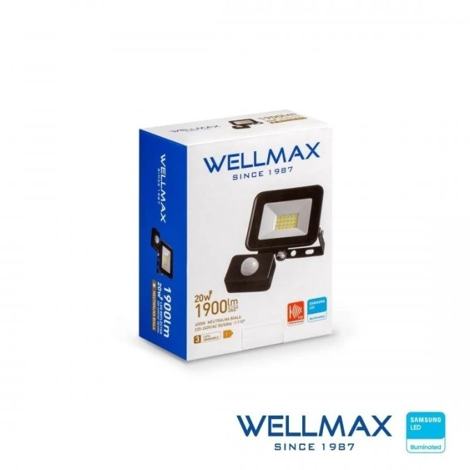 Naświetlacz LED 20W 95lm/W 1900lm IP54 Neutralna 4000K z czujnikiem ruchu SAMSUNG / GOL1FLN020P - obrazek 1