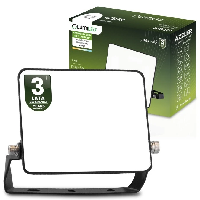 Naświetlacz LED AZZLER 50W 6000lm 4000K IP65 Halogen Zewnętrzny Lampa Czarny LUMILED - obrazek 1