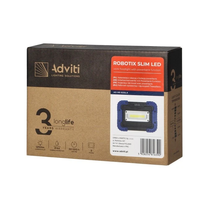 Naświetlacz roboczy ROBOTIX SLIM 20W Li‑Ion 4400mAh z ładowarką USB,AD‑NR‑6151L4 - obrazek 2
