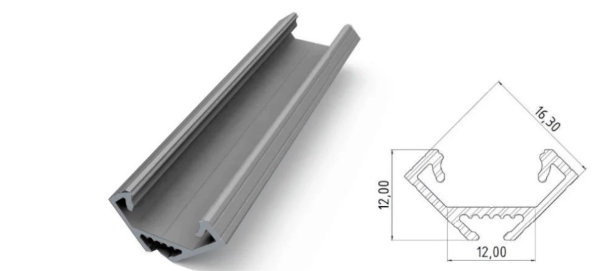 Narożny profil ALU anoda srebrny 1000mm max szer. taśmy 12mm