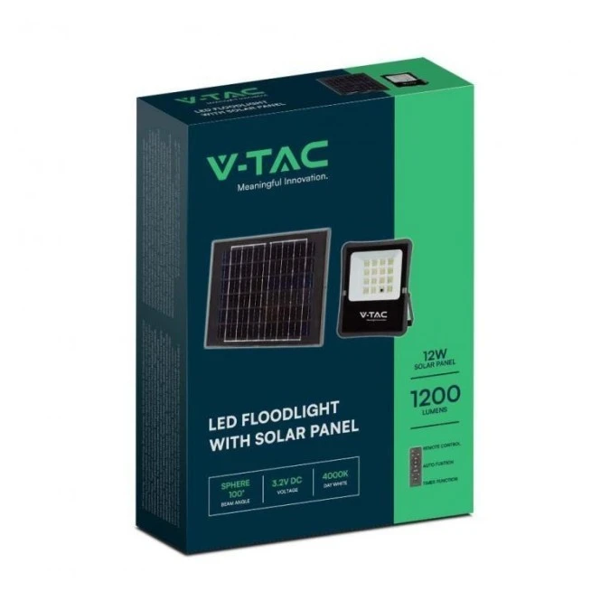 Naświetlacz LED SMD 12W 1200lm 4000K 10000mAh IP65 czarny barwa NW biała neutralna z panelem solarnym VT‑55100 V‑TAC - obrazek 2