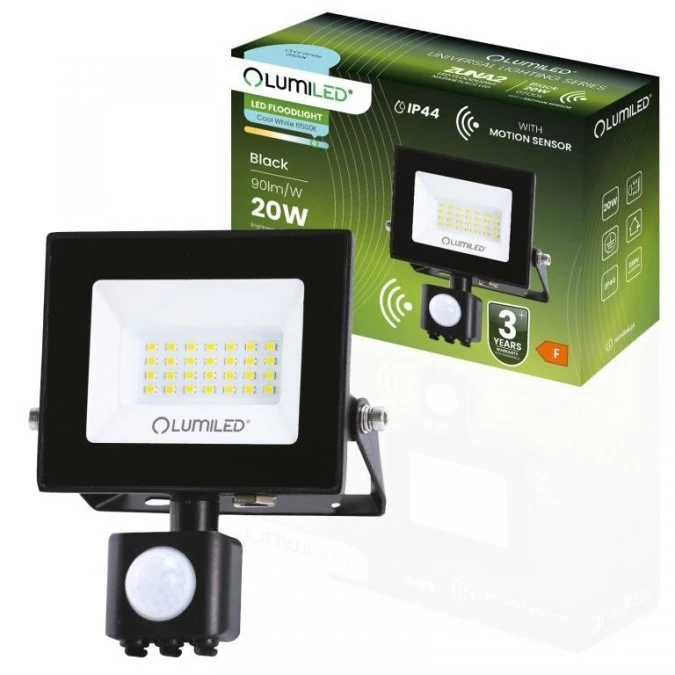 Naświetlacz LED ZUNA2 20W 1800lm 6500K IP44 Czarny Czujnik Ruchu LUMILED - obrazek 2