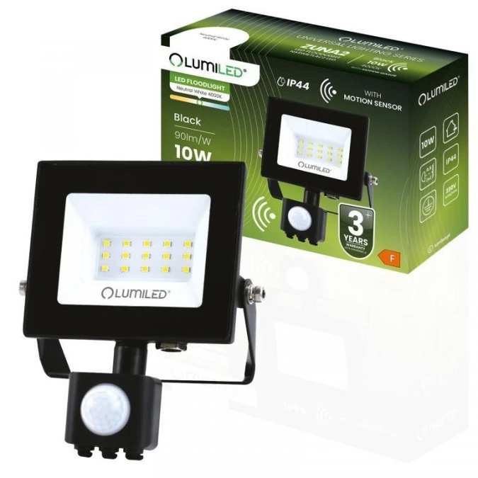 Naświetlacz LED ZUNA2 10W 900lm 4000K IP44 Czarny Czujnik Ruchu LUMILED - obrazek 1