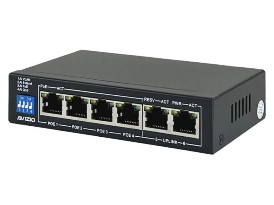 Niezarządzalny przełącznik (switch) 6xRJ45 ‑ 4 porty RJ45 PoE+ 1Gb/s + 2 porty RJ45 Uplink 1Gb/s AVIZIO - obrazek 2
