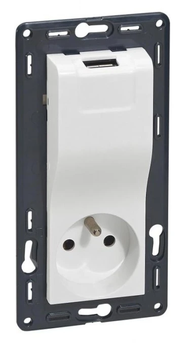 NILOE Gniazdo pojedyncze z/u 16 A 250 V+ ładowarka USB 1000 mA z przesłonami białe 764528 - obrazek 1