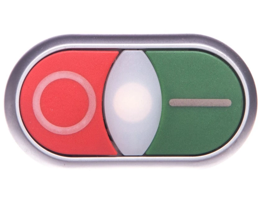 Napęd przycisku podwójny zielony/czerwony /I‑O/ 22mm IP66 z podświetleniem z samopowrotem M22‑DDLF‑GR‑X1/X0 284814 - obrazek 1