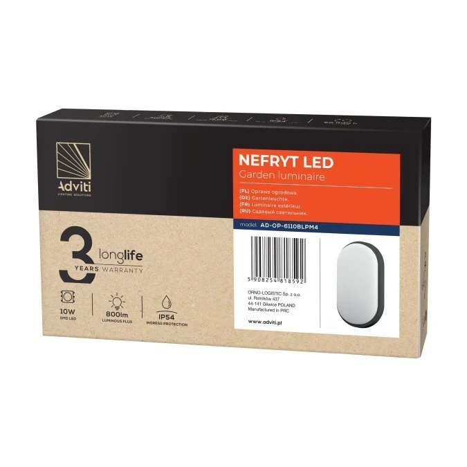 NEFRYT Oprawa ogrodowa LED 10W 800lm 4000k IP54 czarna AD‑OP‑6110BLPM4 - obrazek 2