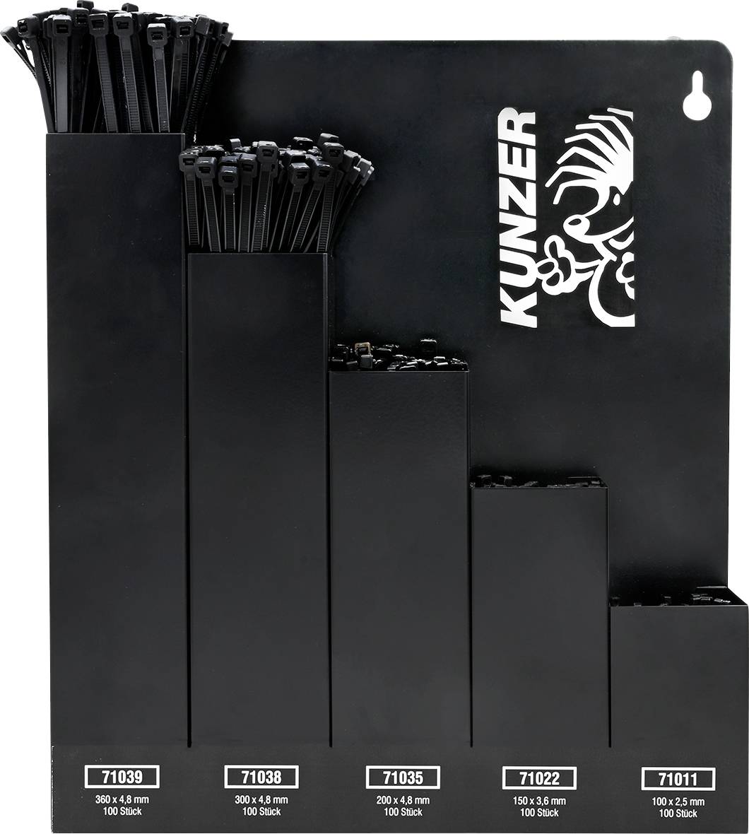 Kunzer 7KBS500 Zestaw opasek kablowych 100 mm, 150 mm, 200 mm, 300 mm, 360 mm czarny 500 szt. - obrazek 1