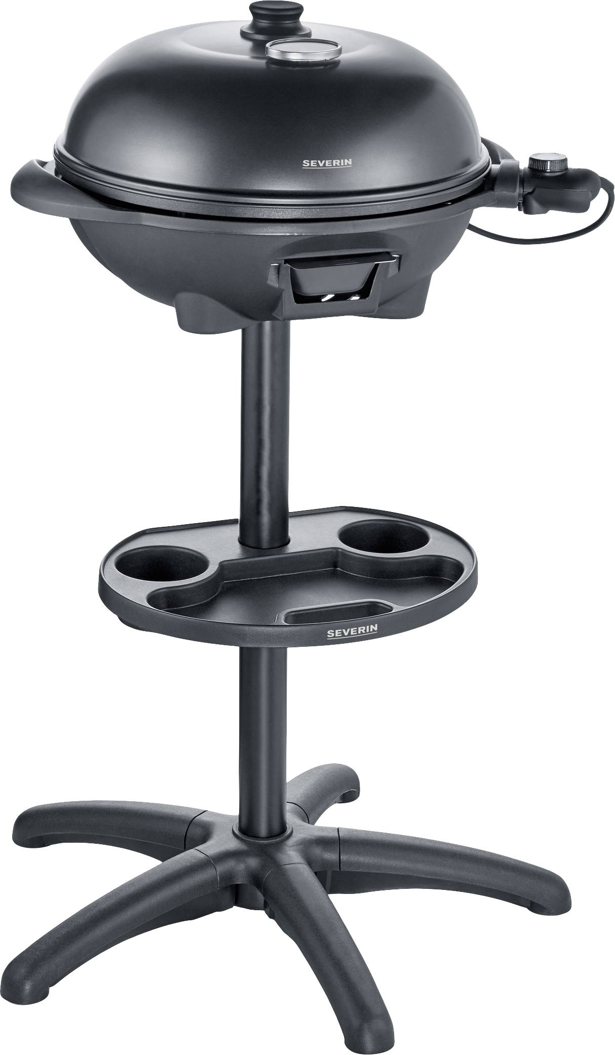 Severin PG 8541 Elektryczny Grill stojący grill okrągły, termometr w pokrywce Średnica powierzchni grilla=410 mm czarny - obrazek 1