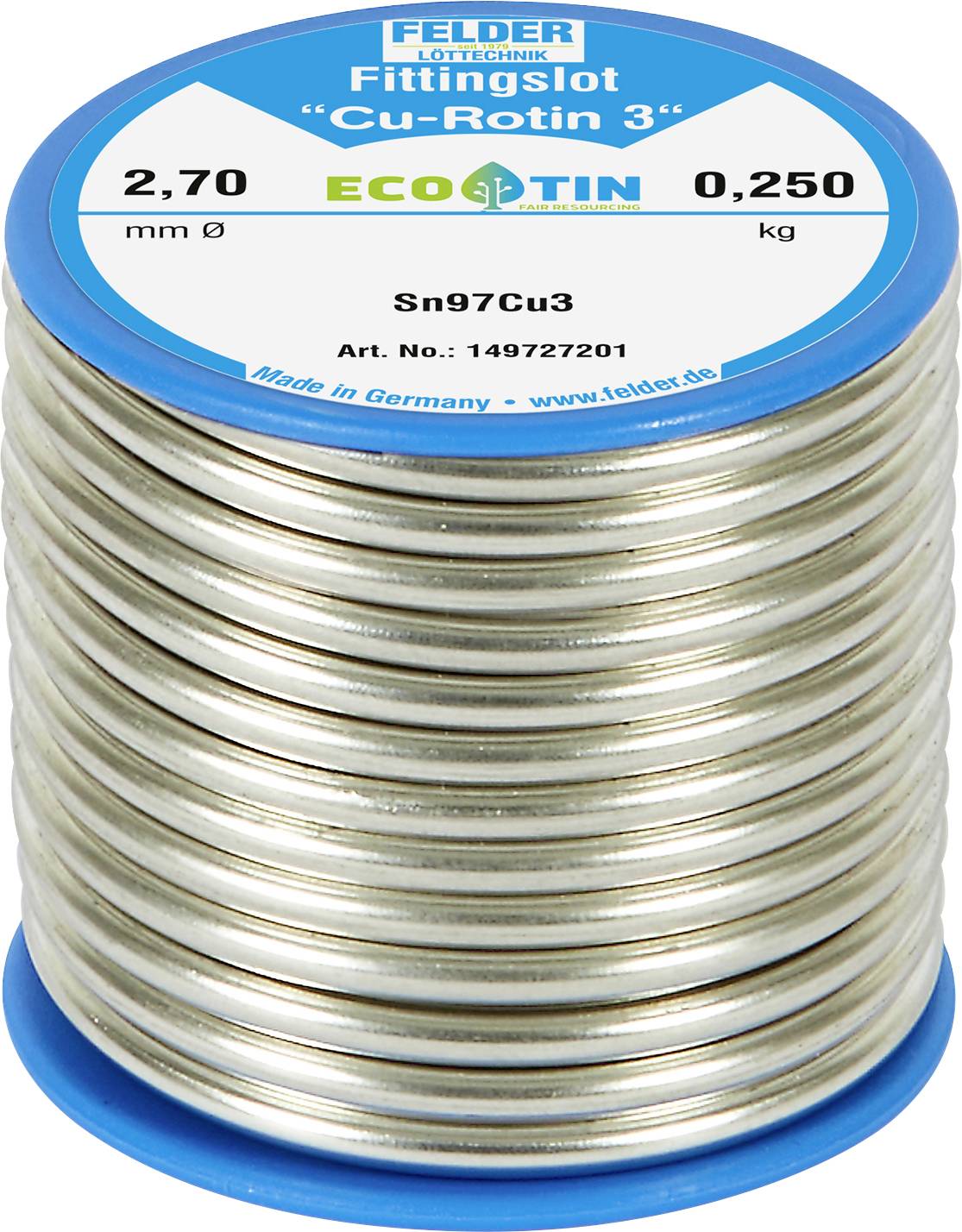Cyna lutownicza bezołowiowa Felder Cu-Rotin® 3 szpula Sn97Cu3 0.250 kg 2.7 mm - obrazek 1