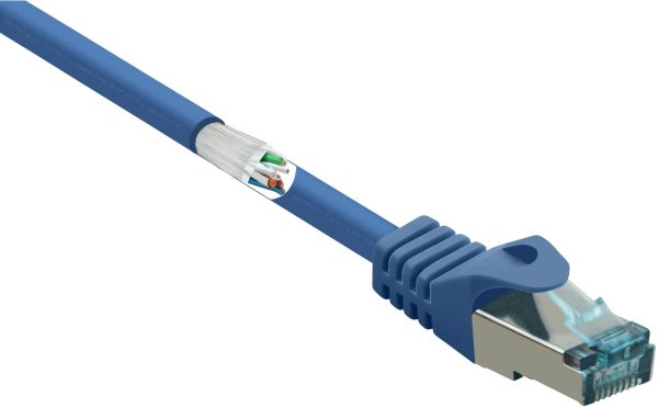 kabel LAN Renkforce RF-5043918, 1 szt., RJ45, CAT 6a, S/FTP, 10.00 m, niebieski