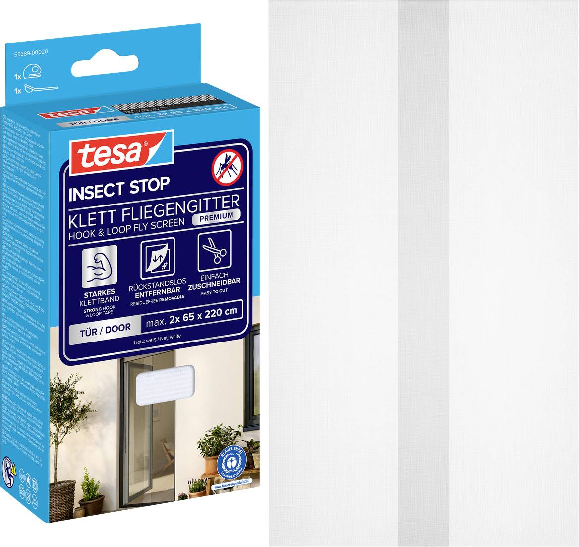 Moskitiera na drzwi Tesa Insect Stop Comfort, 220 x 130 cm, biała - obrazek 1