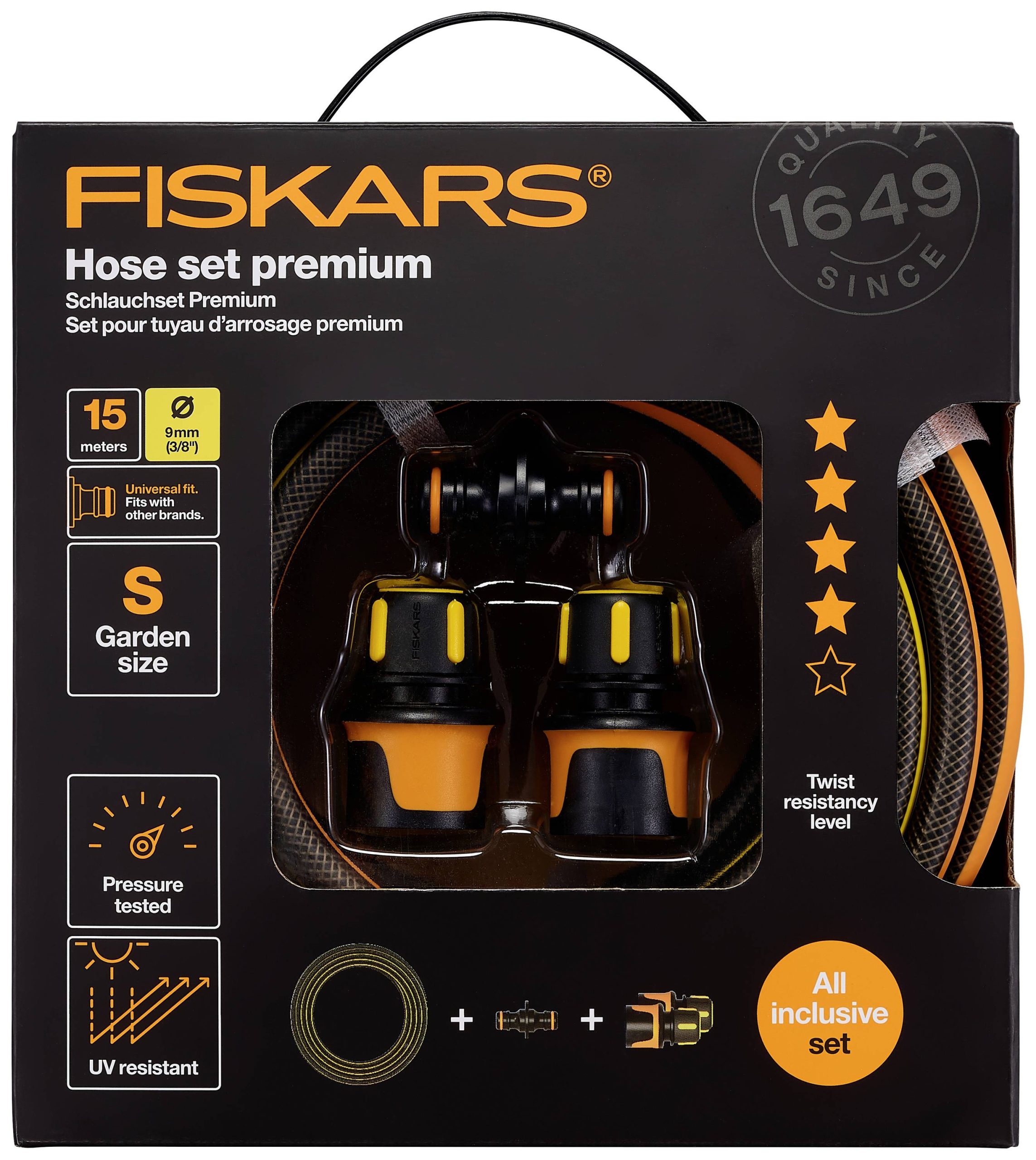 Fiskars 1027101 Premium-Set Wąż ogrodowy 15 m 1 szt. czarny, pomarańczowy - obrazek 1