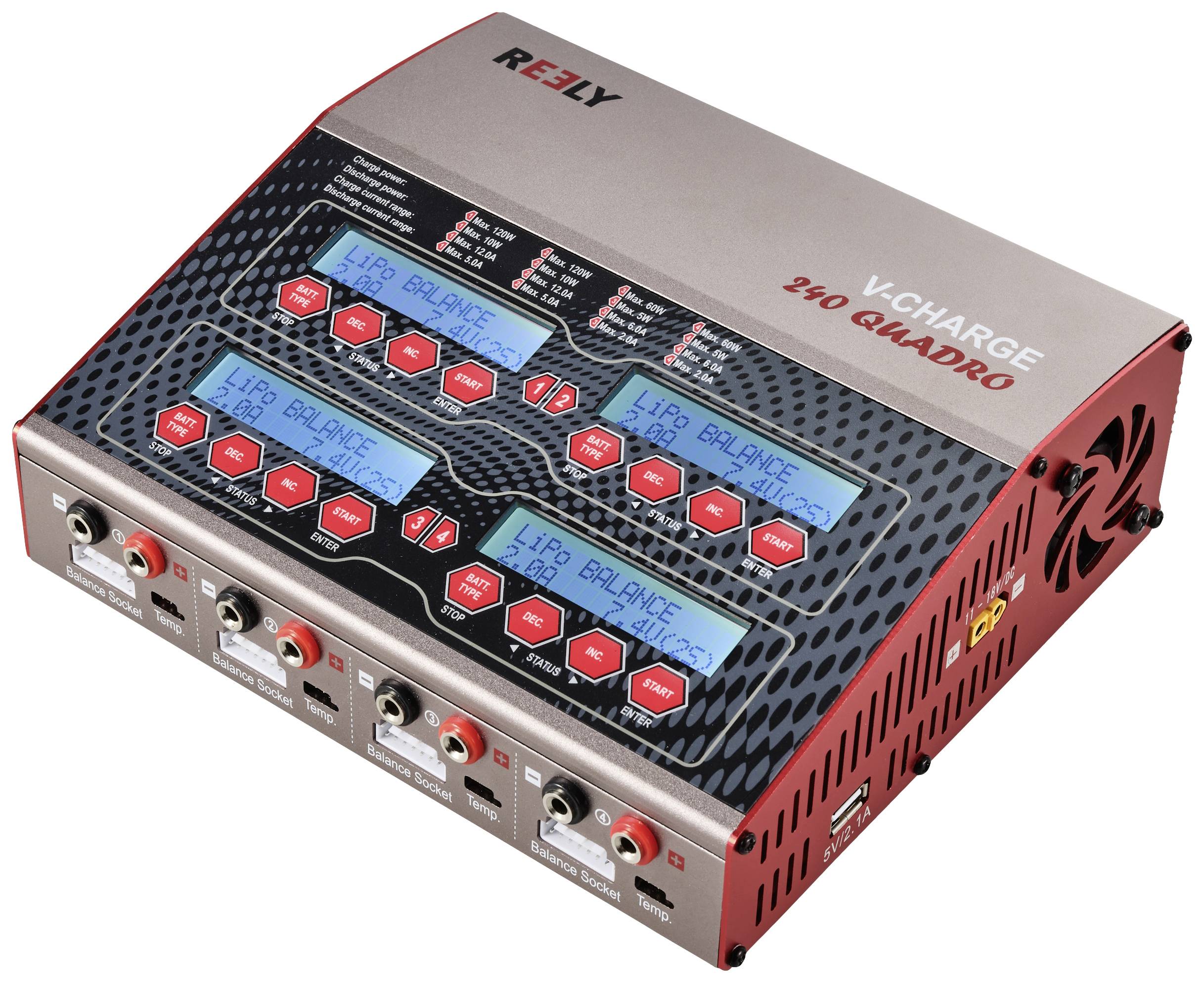 Ładowarka modelarska wielofunkcyjna Reely V-Charge 240 Quadro 12 A LiPo, LiIon, LiFePO, LiHV, NiCd, NiMH, Akumulator oło - obrazek 1