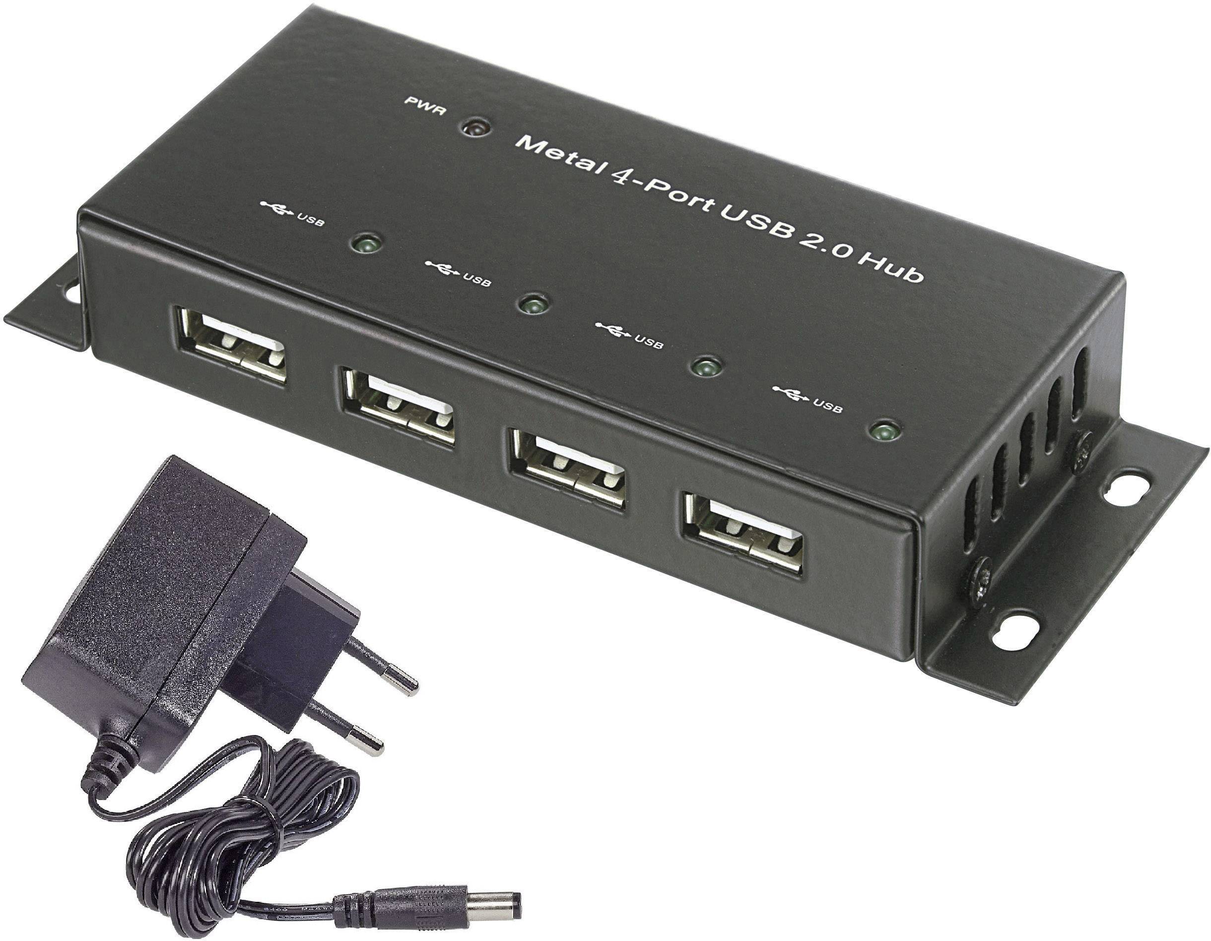 Renkforce RF-4830984 USB-Hub 4 porty USB-A USB 2.0 480 MBit/s metalowa obudowa, montaż ścienny czarny RF-4830984 - obrazek 1