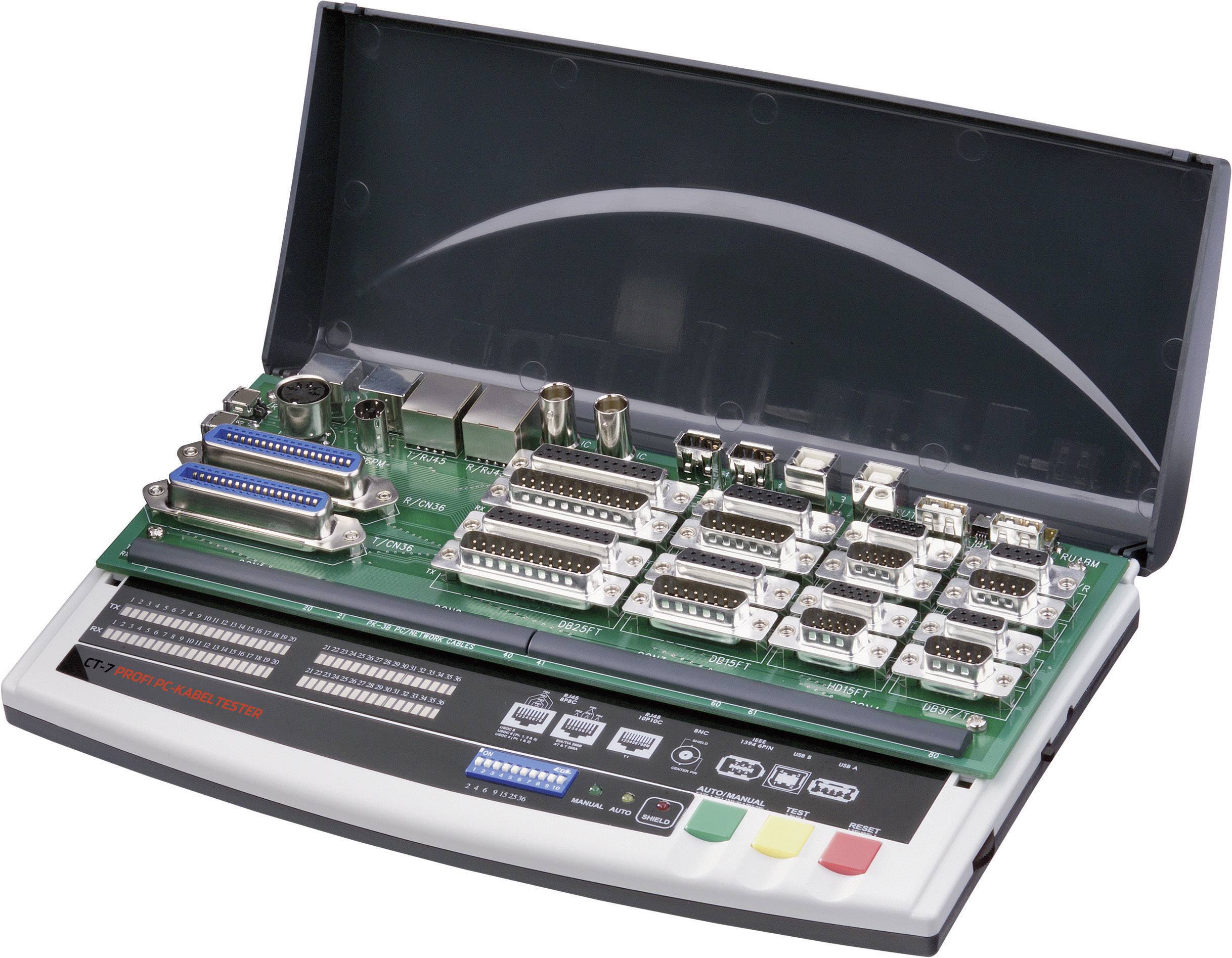 Tester kabli VOLTCRAFT CT-7, SUB-D, SUB-HD, Centronics, USB A + B, IEEE 1394, BNC, RJ-45, PS/2, 5-biegunowe DIN, SATA - obrazek 1