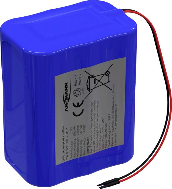 Pakiet akumulatorów Li-Ion Ansmann 3S2P Akkupack 6x 18650 Kabel Li-Ion 10.8V 5200mAh, Ilość ogniw: 6, 10.8 V, 5200 mAh