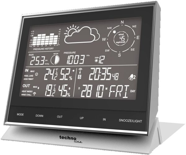 Stacja pogodowa bezprzewodowa Techno Line WS1700, 100 m, -20°C do +70°C °C, Od 20 do 95 %