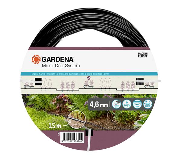 GARDENA Micro-Drip-System 01362-20 Rura nawadniająca 4,6 mm (3/16″) Długość węża: 15 m