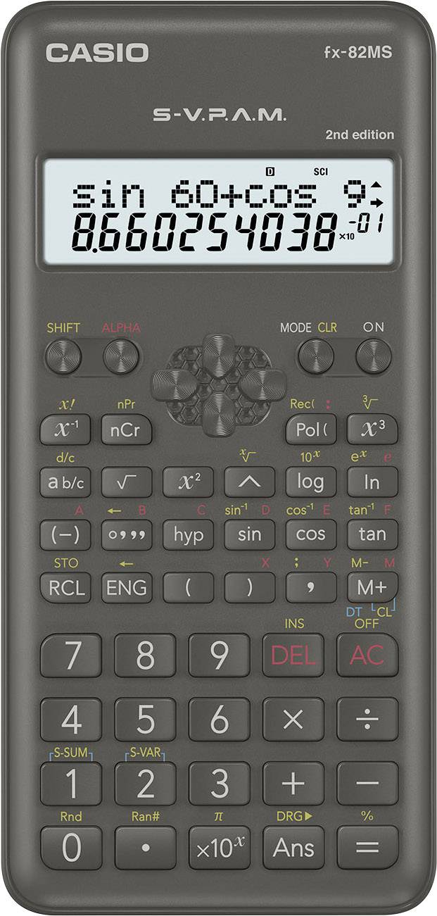 Casio FX-82MS-2 Kalkulator szkolny czarny Wyświetlacz: 12 bateryjne (S x W x G) 77 x 14 x 162 mm - obrazek 1