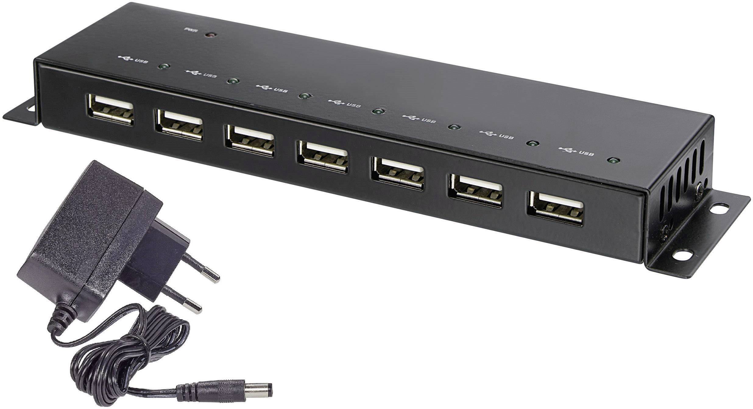 Renkforce RF-4791678 USB-Hub 7 Portów USB-A USB 2.0 480 MBit/s metalowa obudowa, montaż ścienny czarny RF-4791678 - obrazek 1