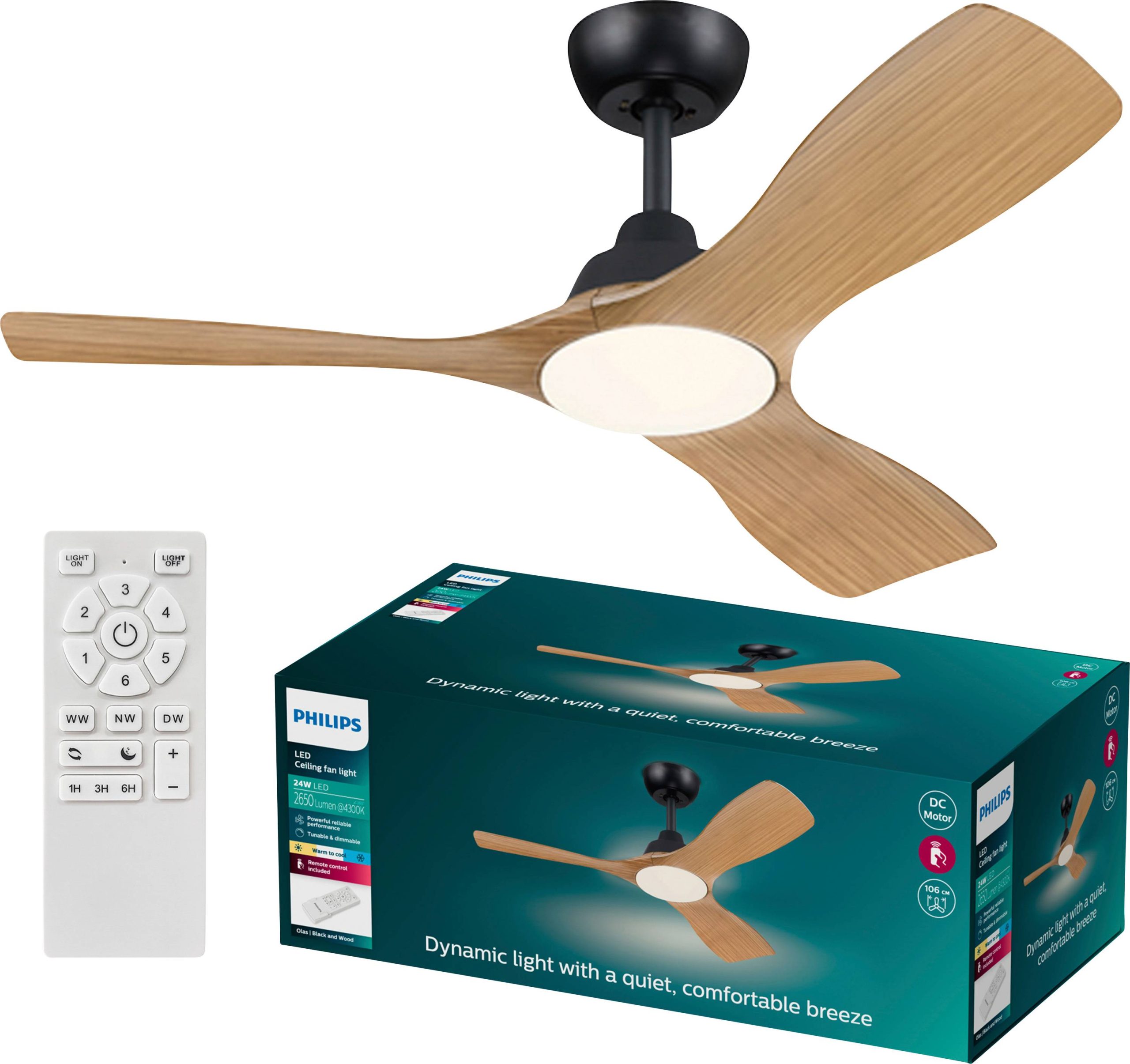 Philips LED Olas Wentylator sufitowy 30 W (Ø x W) 1070 mm x 310 mm czarny pilot zdalnego sterowania, możliwość regulacji - obrazek 1