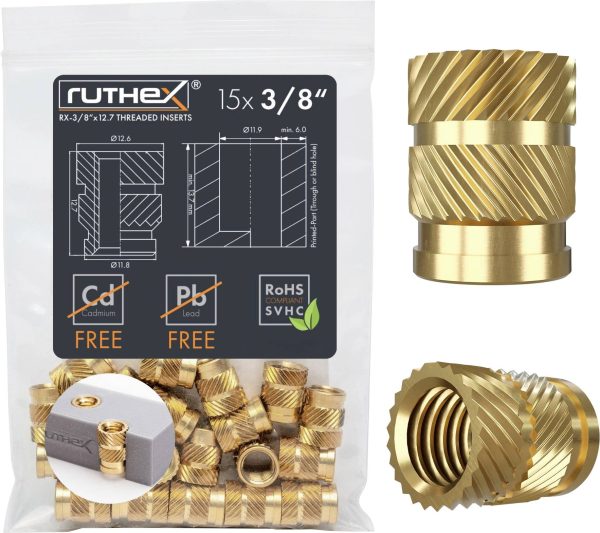 ruthex wkładka gwintowana Odpowiednie do: bq Prusa i3 Hephestos, Creality CR-10 RX-3/8“-16-x12.7 GE-3/8×127-001