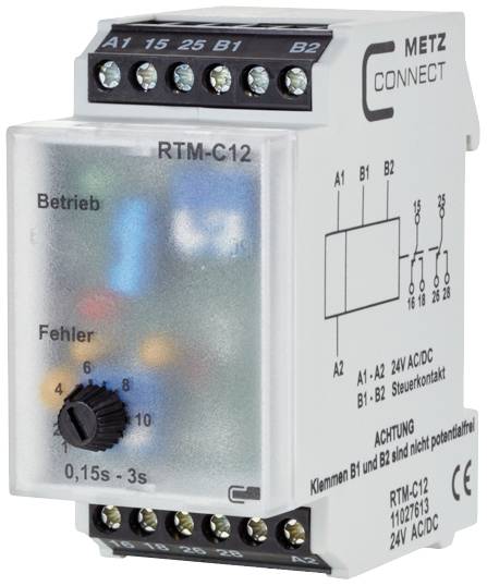 Metz Connect 11027613 RTM-C12 Przekaźnik czasowy wielofunkcyjny 24 V/AC, 24 V/DC 1 szt. Zakres czasu: 0.15 - 3 s 2 zesty - obrazek 1