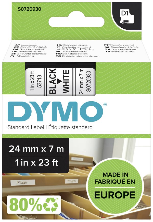 Taśma do nadruku DYMO S0720930, 24 mm x 7 m, Kolor taśmy: biały / Kolor nadruku: czarny