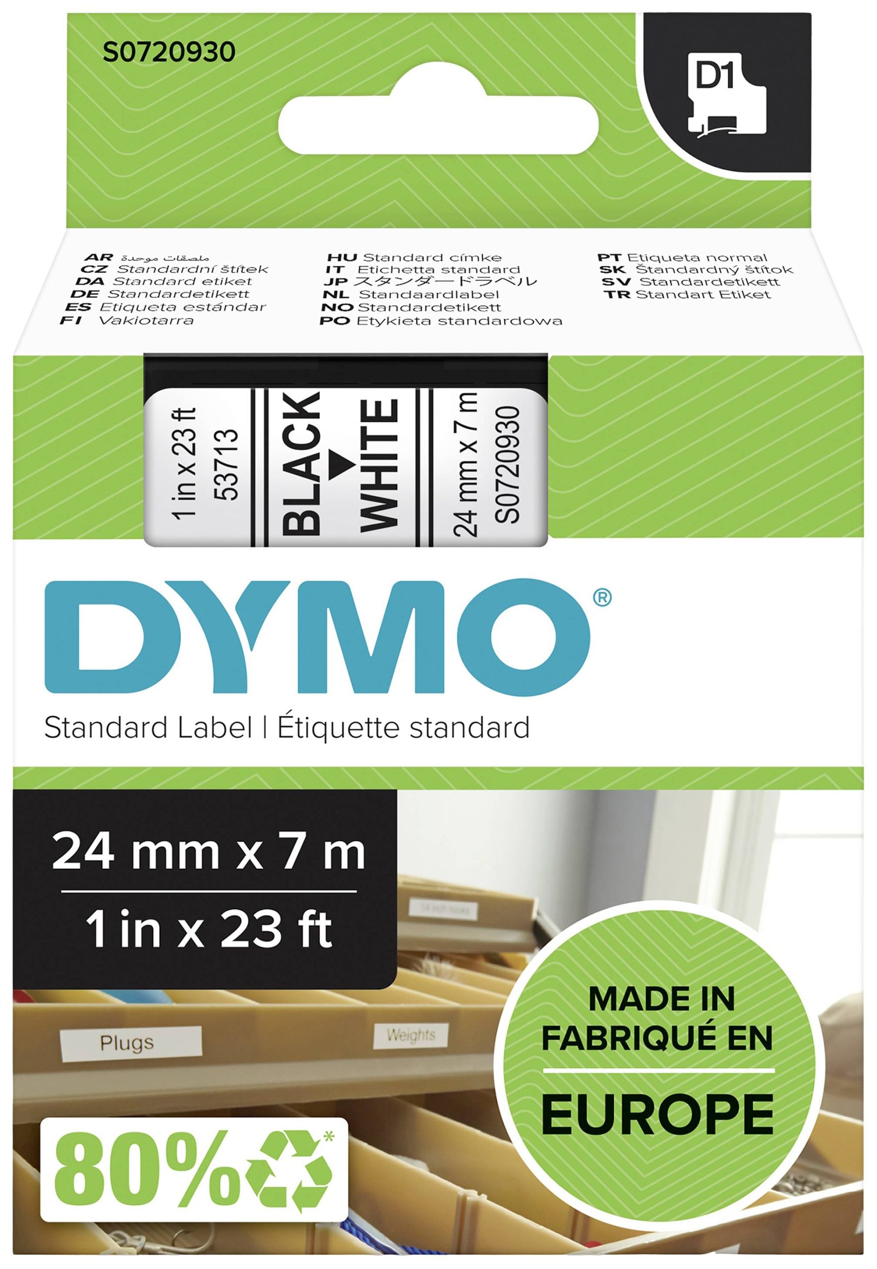 Taśma do nadruku DYMO S0720930, 24 mm x 7 m, Kolor taśmy: biały / Kolor nadruku: czarny - obrazek 1