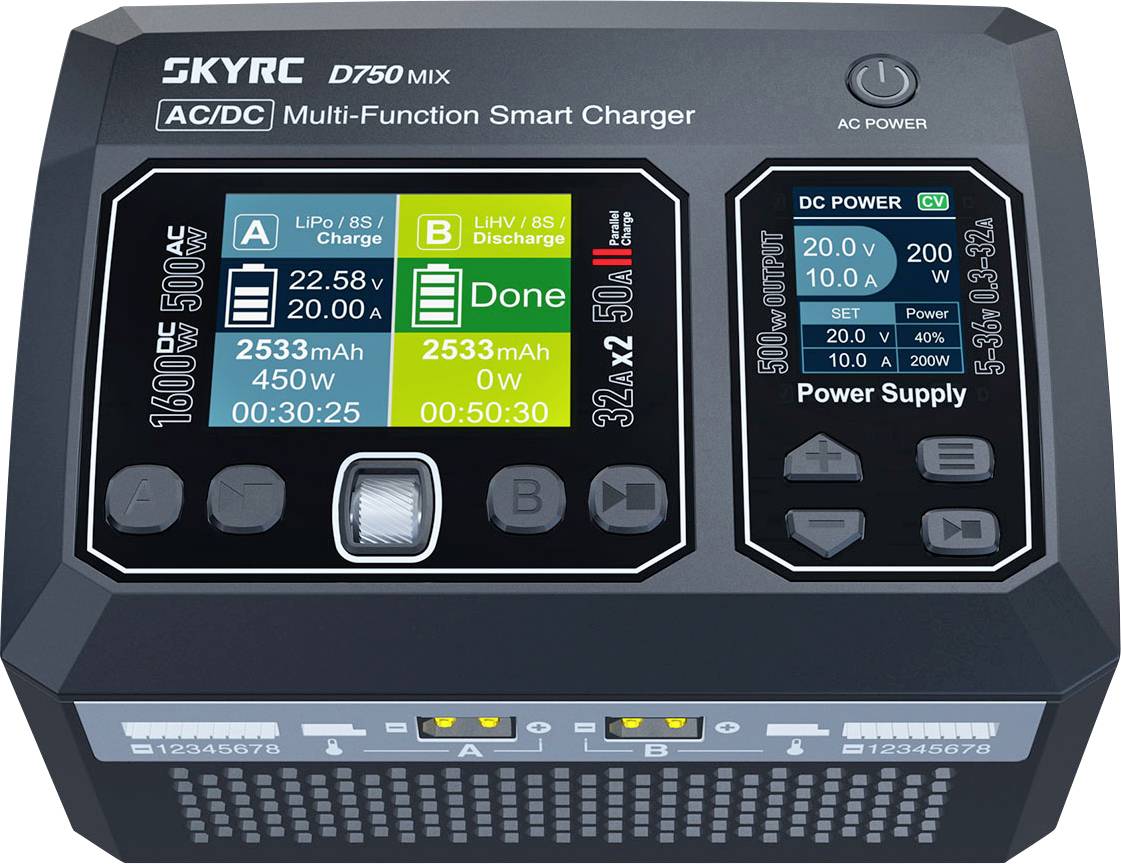 Ładowarka modelarska SKYRC D750 MIX 32 A Akumulator ołowiowy, LiFePO, LiHV, LiIon, LiPo, NiCd, NiMH - obrazek 1