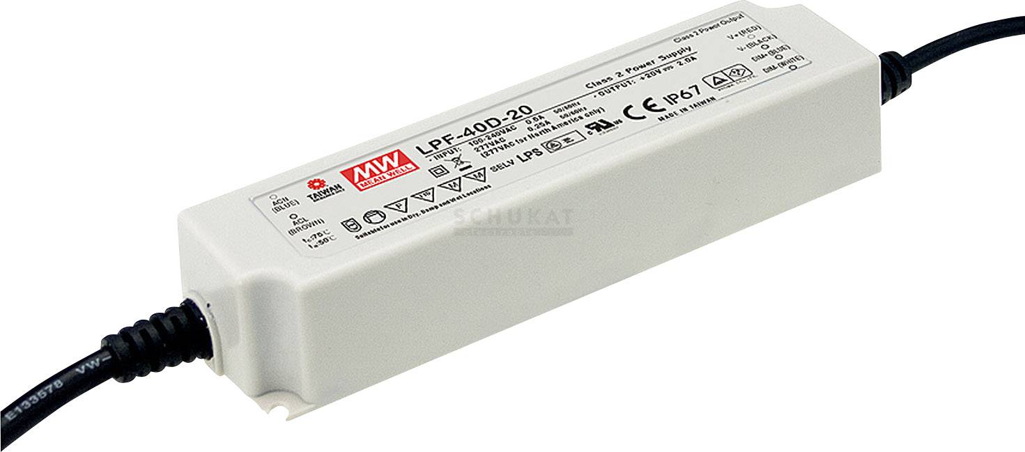 MEAN WELL LPF-40D-54 Sterownik LED, Transformator LED Stałonapięciowy, Stałonaprądowy 41 W 0.76 A 32.4 - 54 V/DC Ściemni - obrazek 1