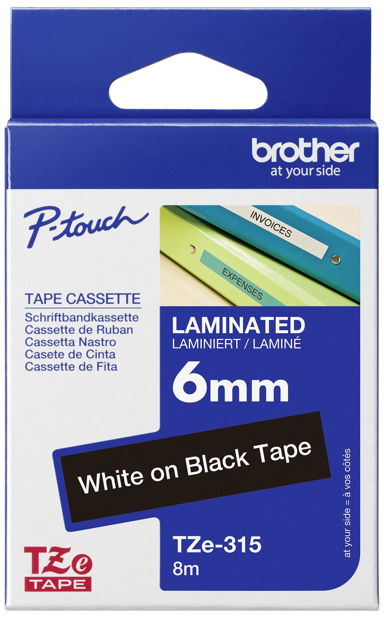 Brother TZe-315 Taśma do nadruku PET Kolor taśmy: czarny Kolor nadruku: biały 6 mm 8 m - obrazek 1