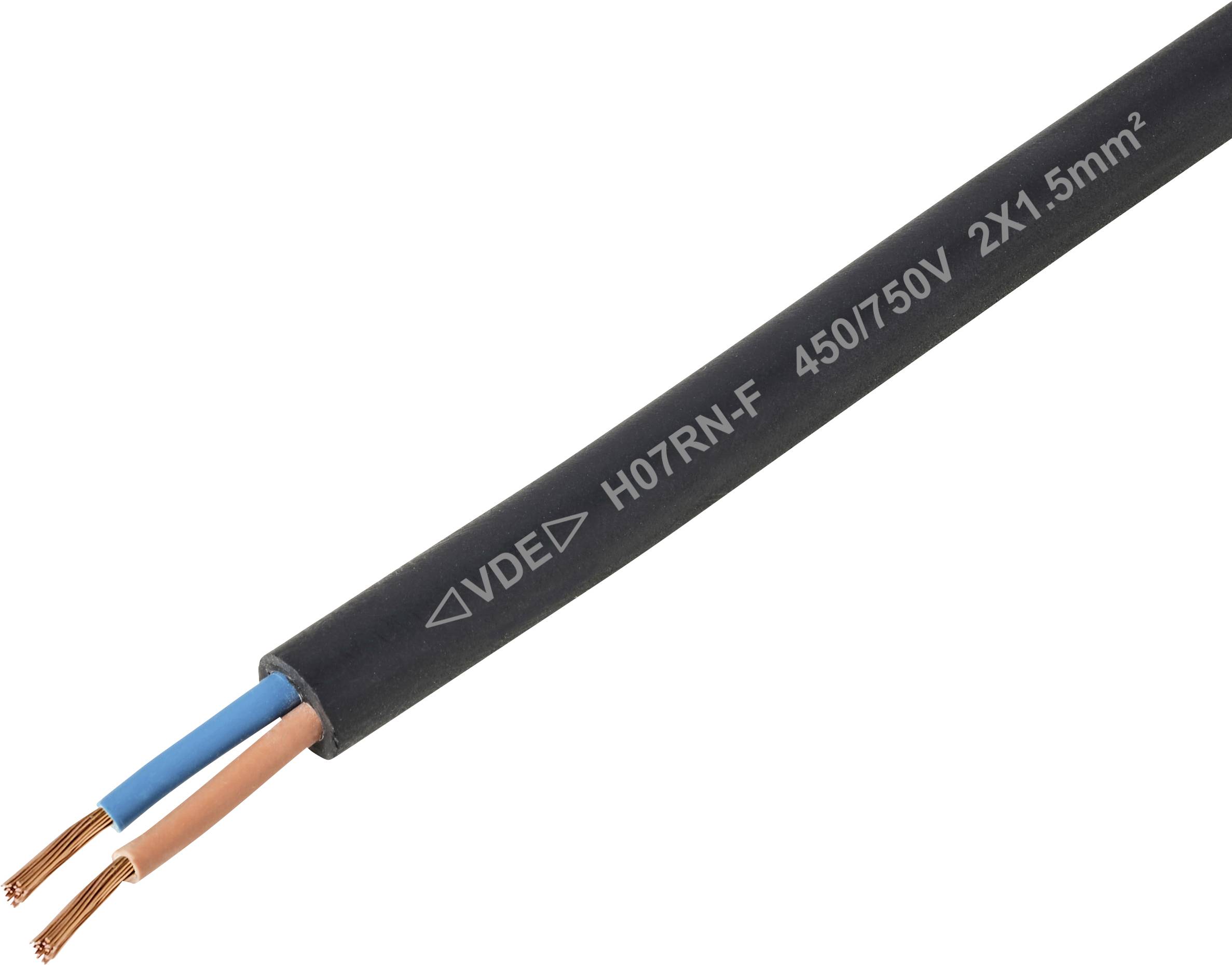 Przewód z gumowym płaszczem TRU COMPONENTS TC-11585900, 2 x 1.5 mm², Linka, Produkty w metrach bieżących, czarny - obrazek 1