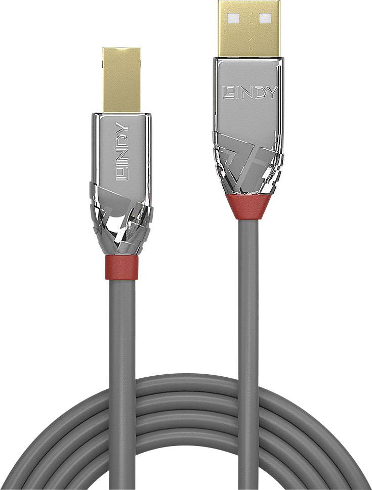 LINDY Kabel USB USB 2.0 Złącze męskie USB-A, Złącze męskie USB-B 3.00 m szary pozłacany 36643 - obrazek 1