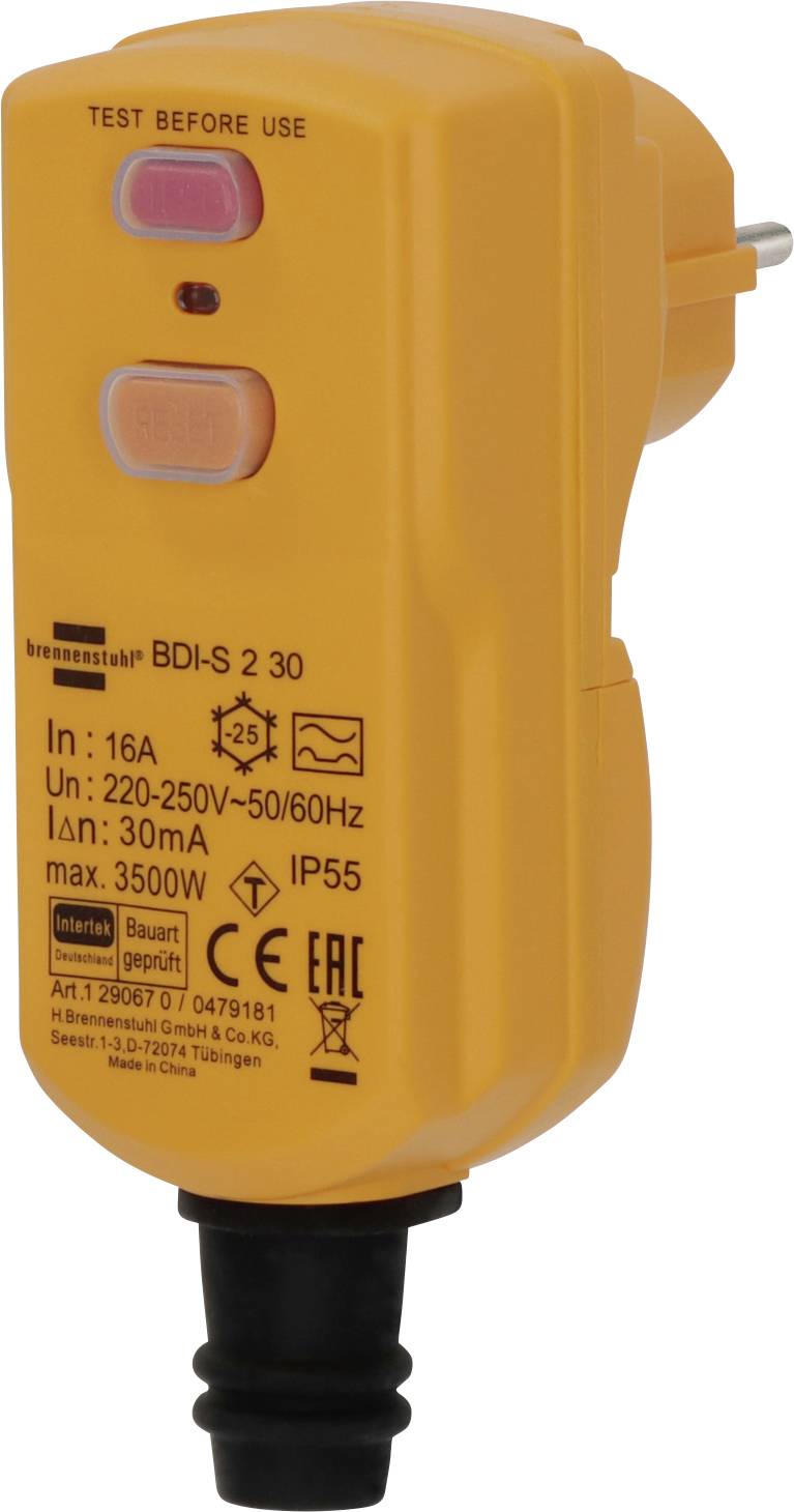 Brennenstuhl 1290670 Adapter ochrony osobistej PRCD 230 V żółty IP55 - obrazek 1
