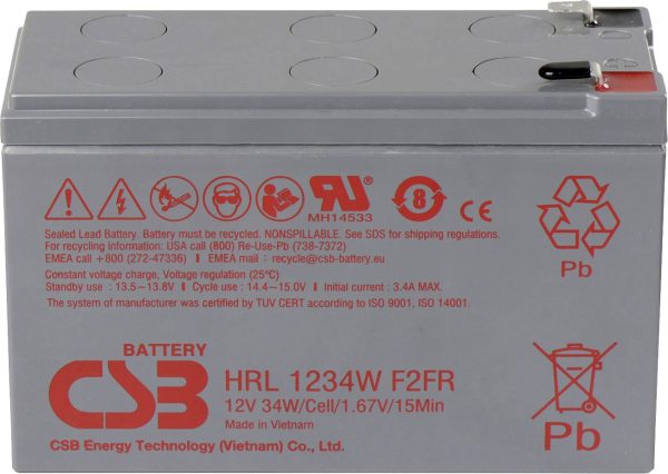 Akumulator ołowiowy CSB Battery HRL 1234W high-rate longlife HRL1234WF2-FR, AGM, 12 V, 8.5 Ah