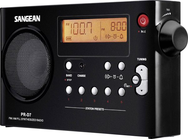 Radio przenośne Sangean PR-D7 fale metrowe (VHF), fale średnie (MF) funkcja budzika czarny